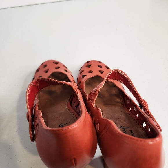 Shelly's London Orange Cut-out Chunky High Heels Size 37 6.5 7 Pin-up Rockabilly - Picture 9 of 10